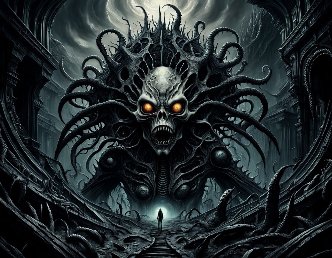 Surreal Woman's Internal Chaos in Dark Fantasy Art