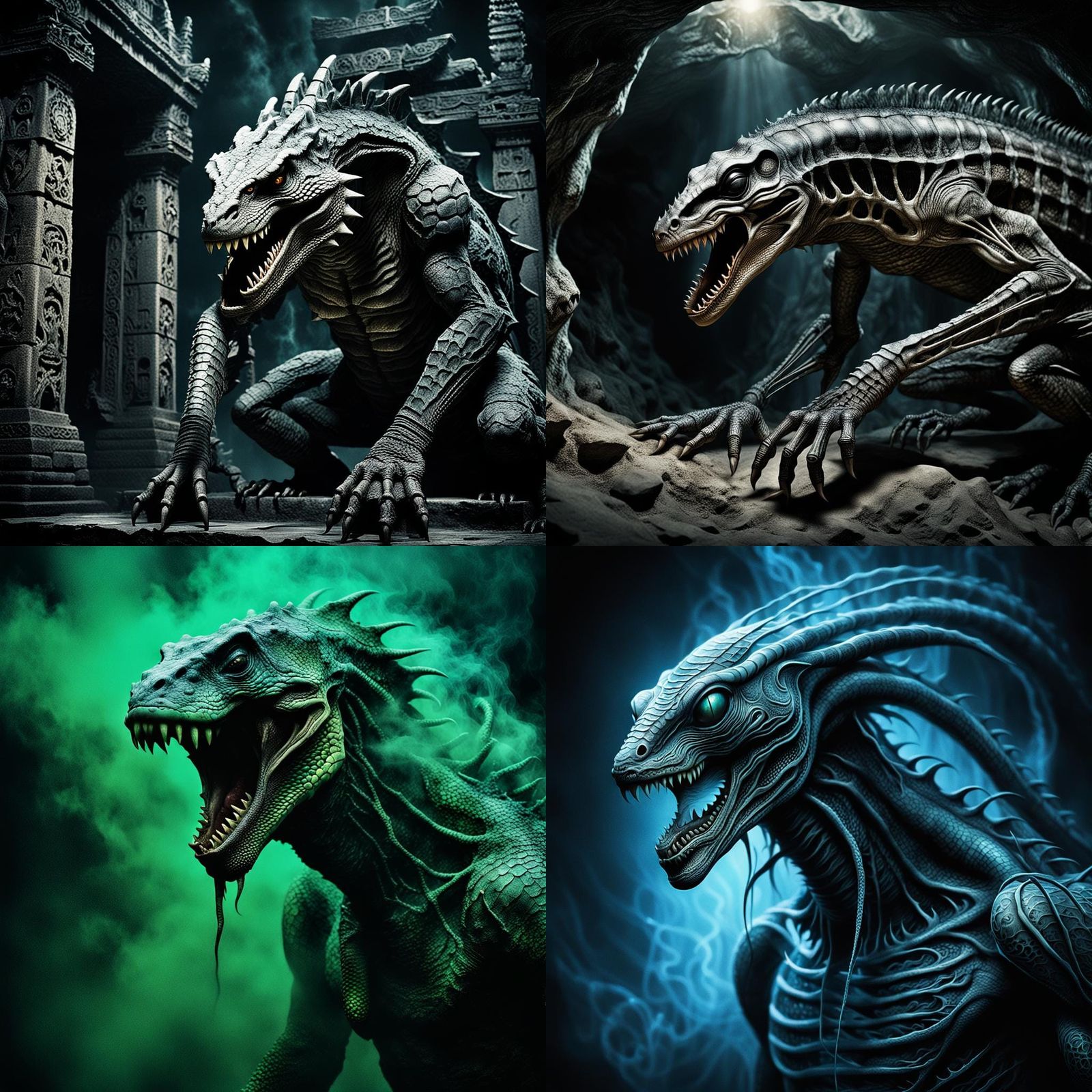 Surreal Reptilian Horror in Dark Art Style