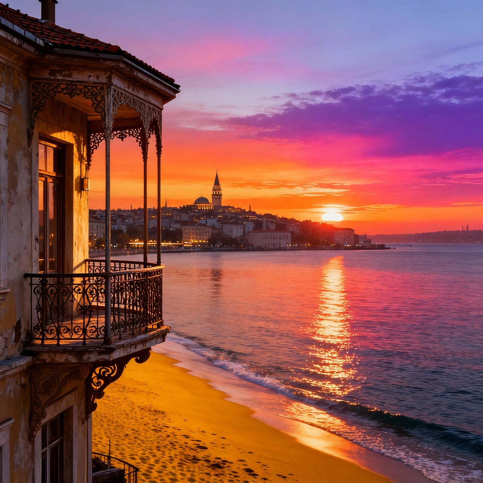 Istanbul Sunset View From Balcony Overlooking Golden Shore