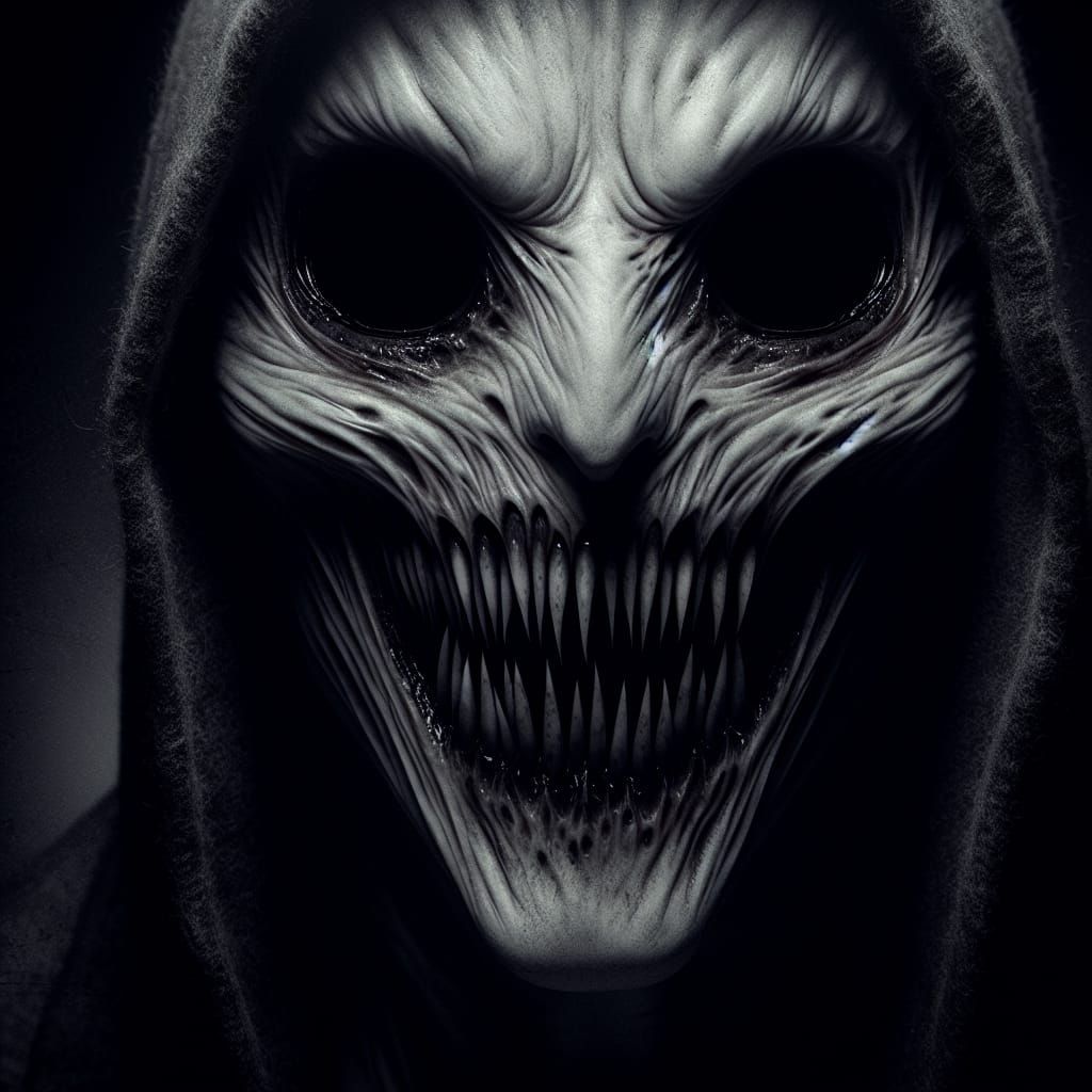 Eerily Grotesque Dark Fantasy Portrait with Wide Fanged Mout...