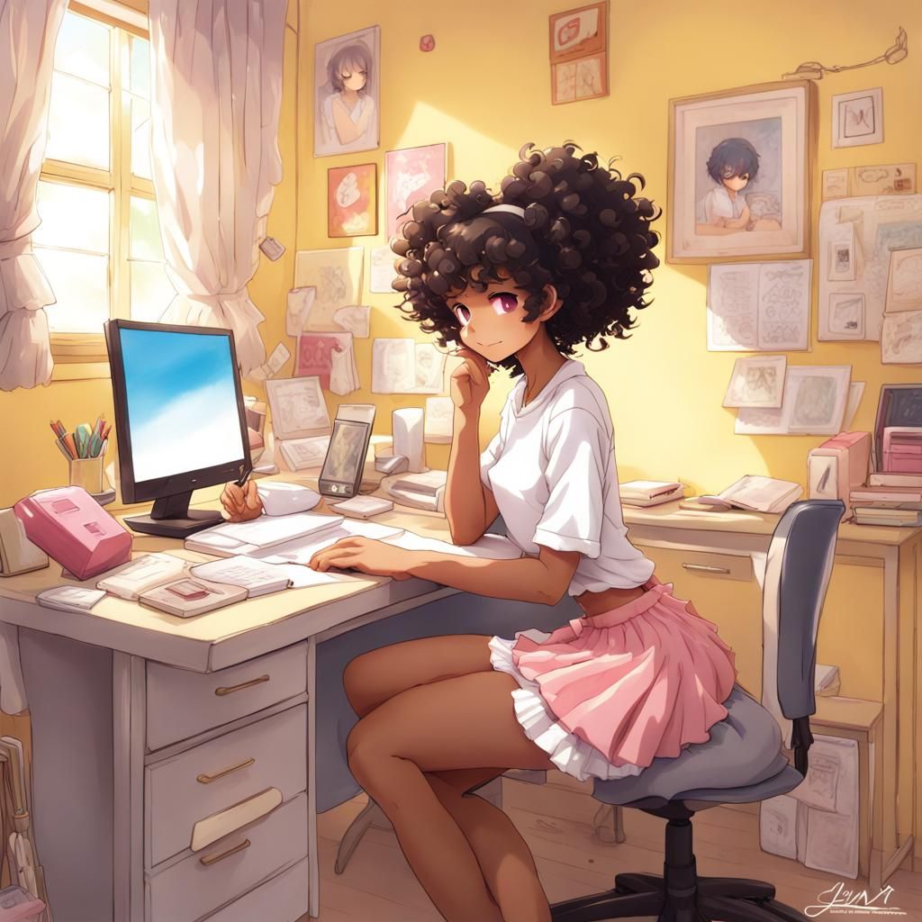Anime Style: Girl at Desk in Bedroom
