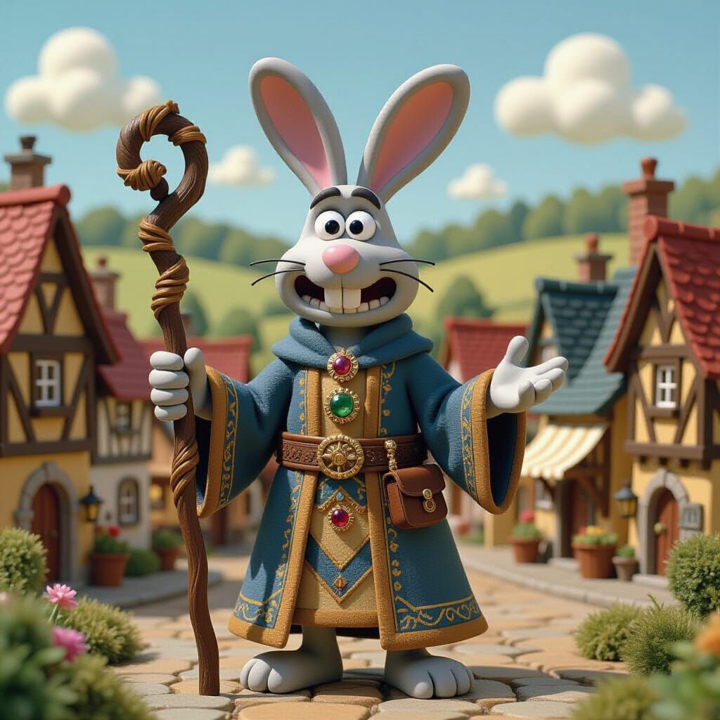 Claymation Wizard Rabbit in Aardman Style