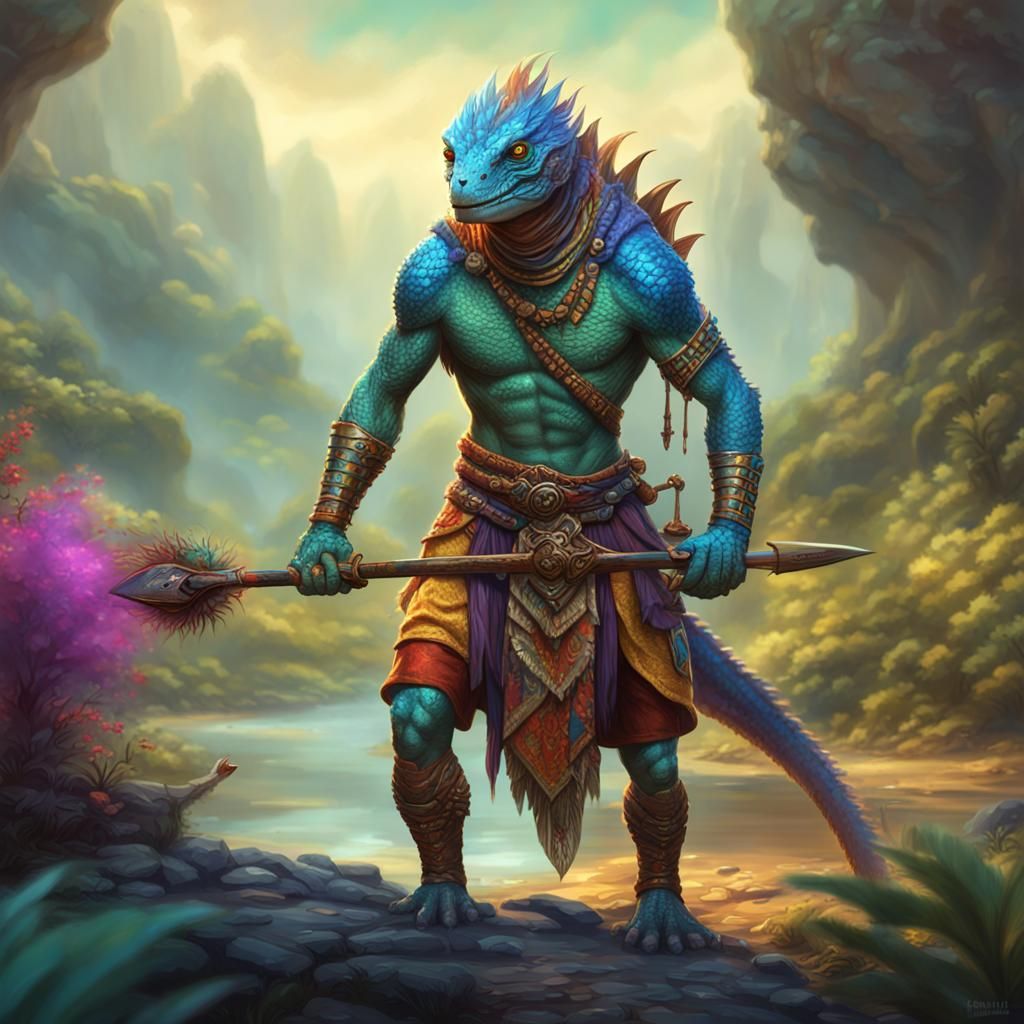 Agile Lizard Warrior in Detailed Fantasy Art