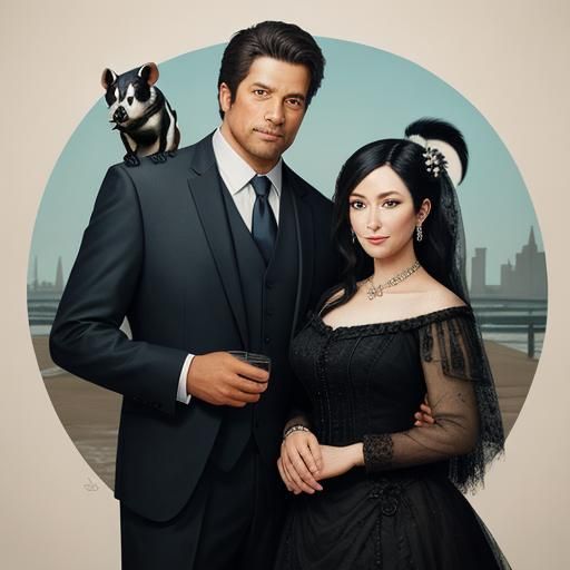 Hyperrealistic Portrait: Couple Interrupted by Skunk