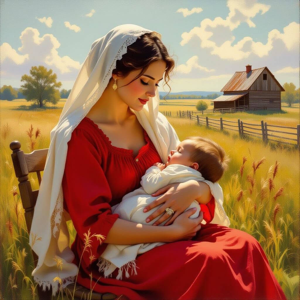 Hopeful Family Resilience in Sun-Dappled Rural Landscape