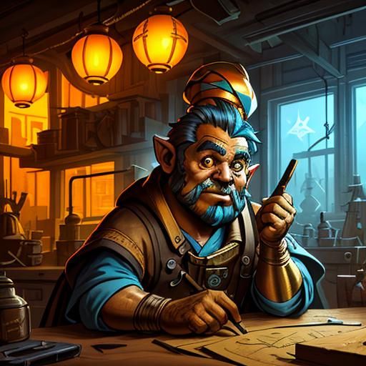 Gnome Inventor's Workshop in Splash Art Style