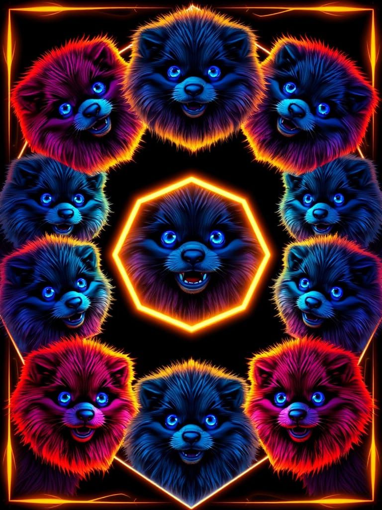 Neon Sapphire-Eyed Malmutes in Bioluminated Portraits