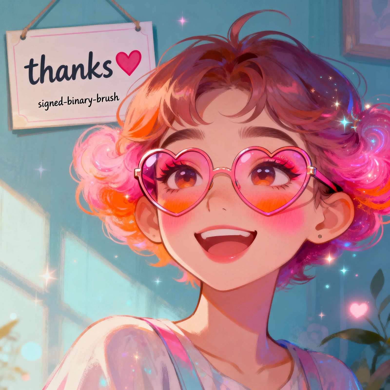 Cute Person with Heart Glasses and Pink Blush