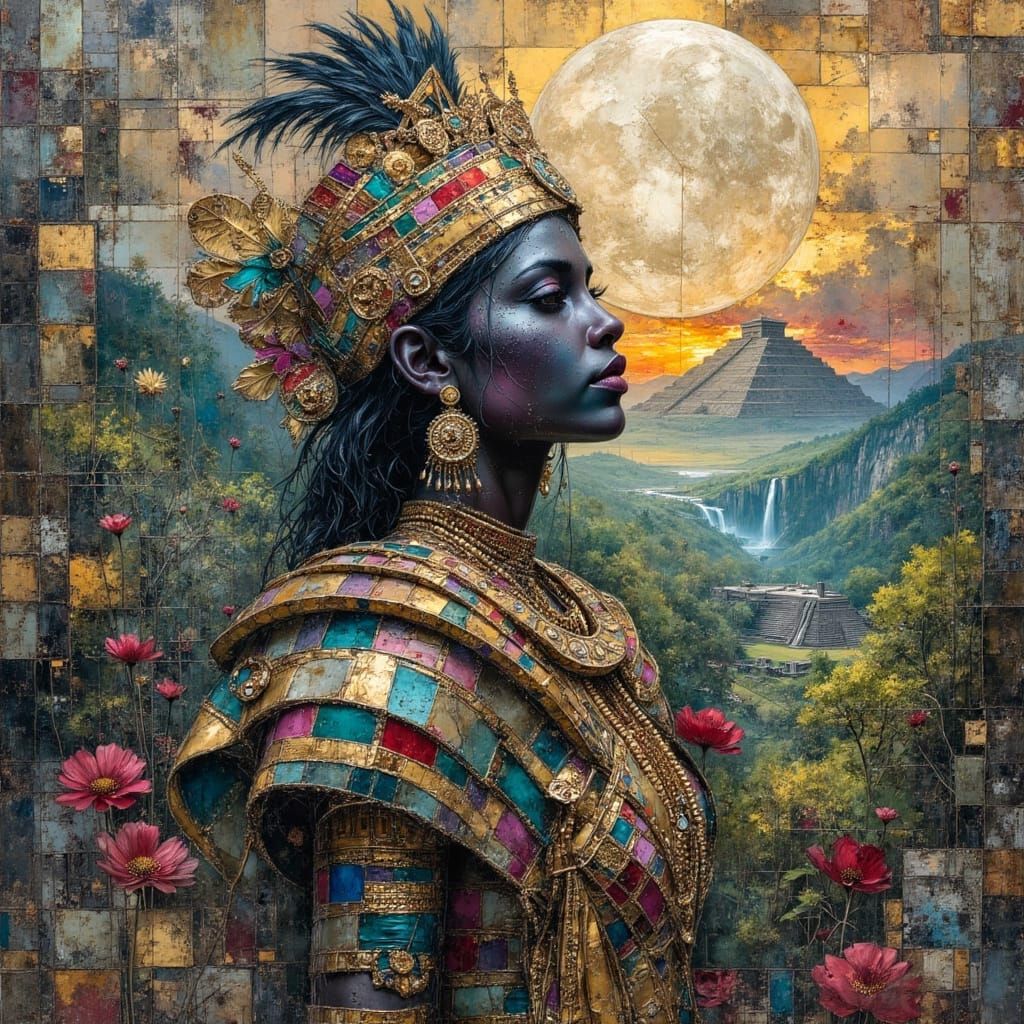 Mayan Warrior in Surreal Oil Painting