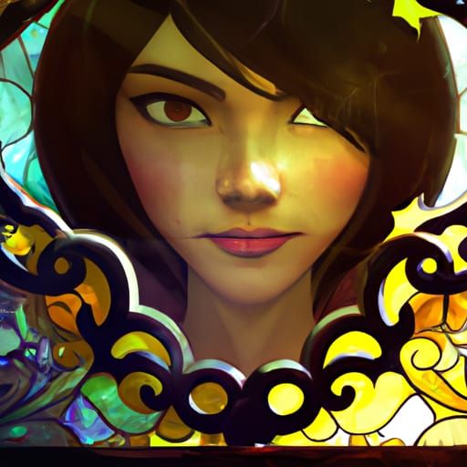 Gothic Asian Woman in Stained Glass Style