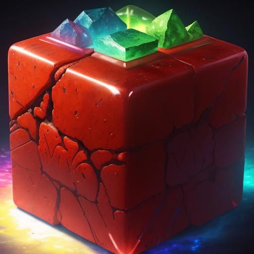 Strawberry Cube in Ancient Temple: 3D Digital Art