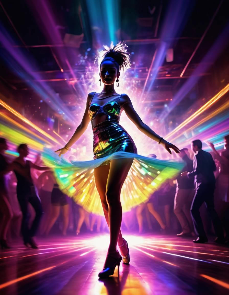 Nightclub Dancer Under Neon Lights: A Digital Painting