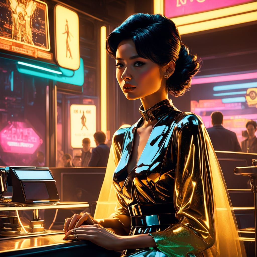 Retrofuturistic Diner Scene in Atompunk Style