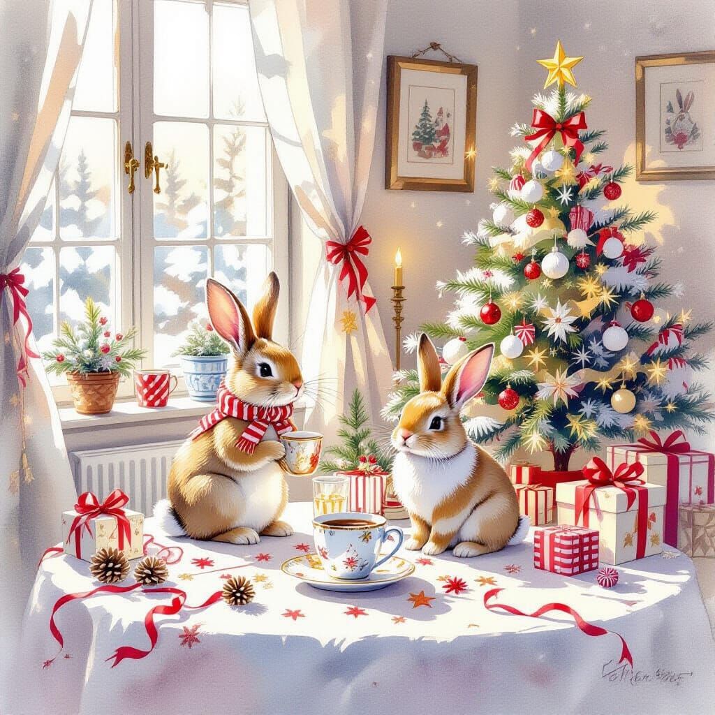 New Year's Still Life in Expressive Watercolor Style