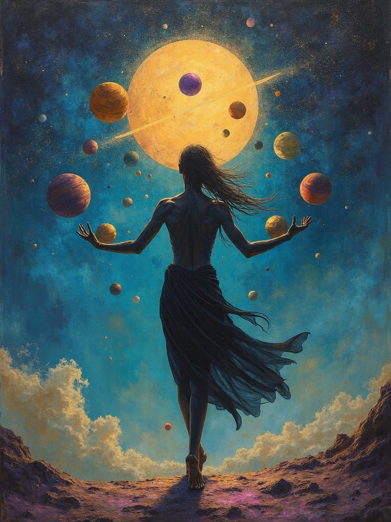 Cosmic Juggler in Abstract Expressionist Style