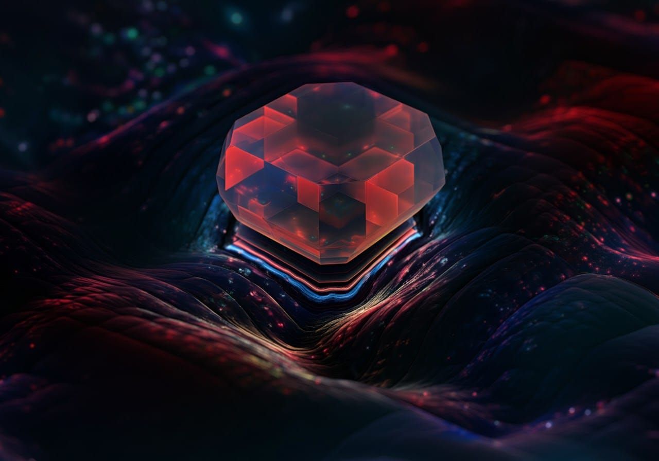 Translucent Hexagonal Sculpture in Digital Nebula