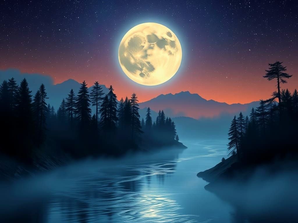 Ethereal Cosmic River Ascends to the Moon