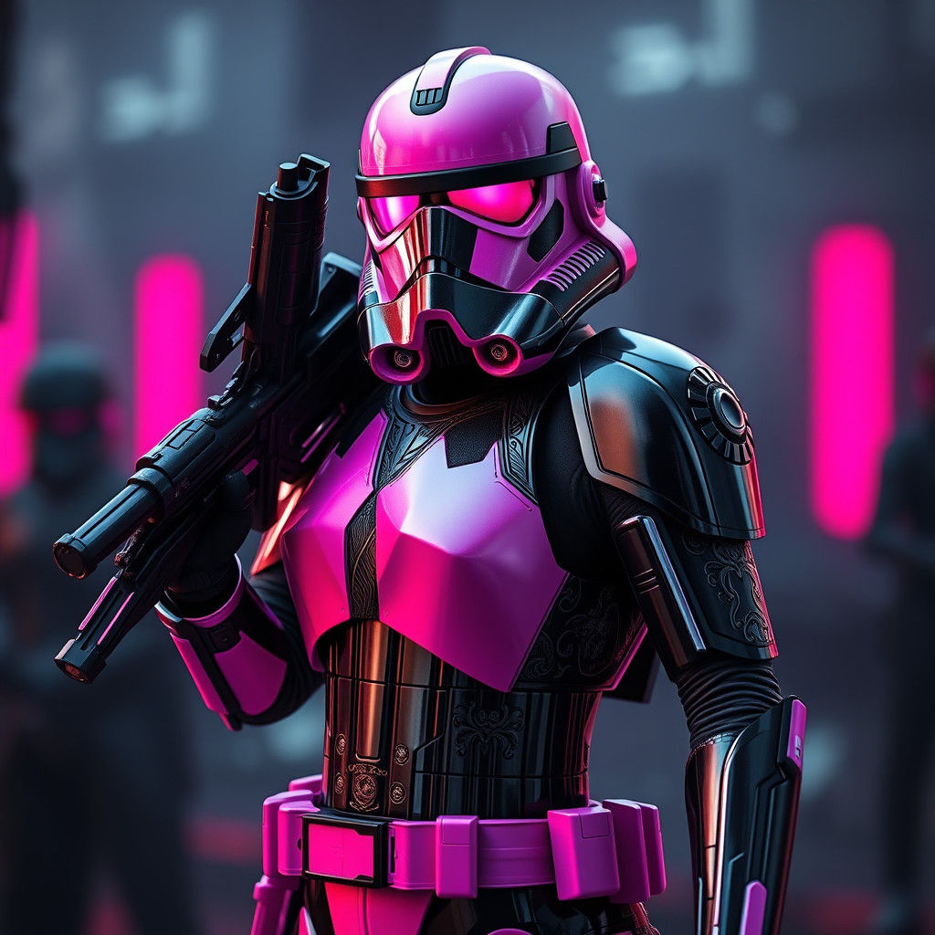 Female Stormtrooper in Sleek Black and Pink Armor