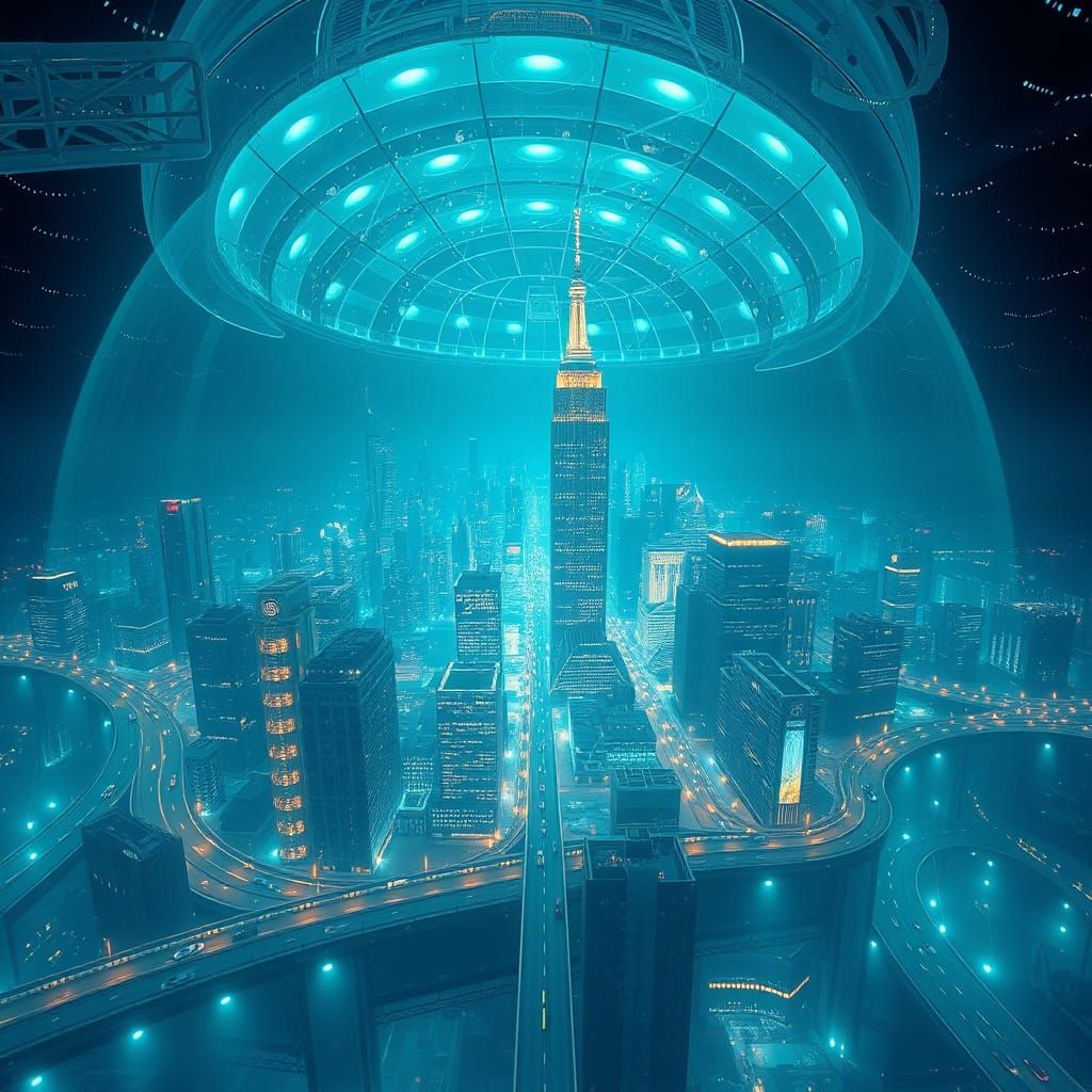 Underwater New York City in Retro-Futuristic Style
