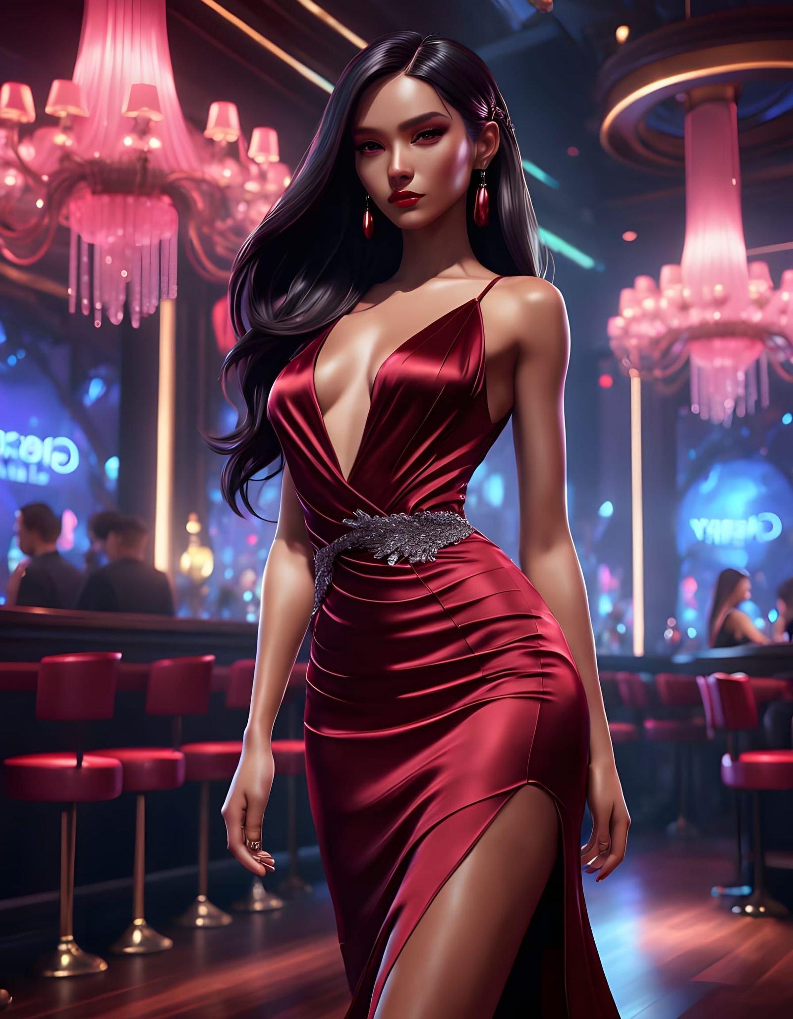 Glamorous Italian Club Queen in Hyperrealistic Anime Style