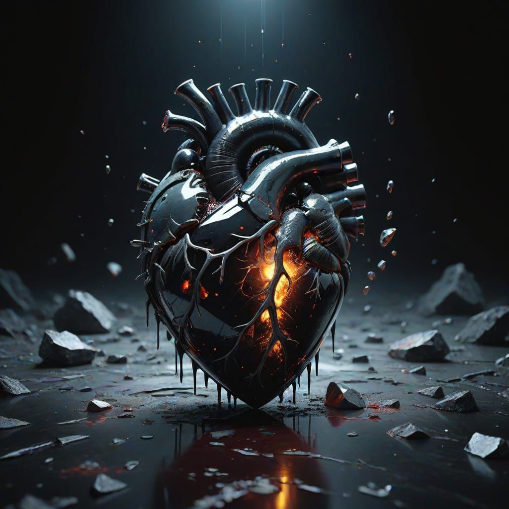 Grotesque Obsidian Heart Shattered by Dagger