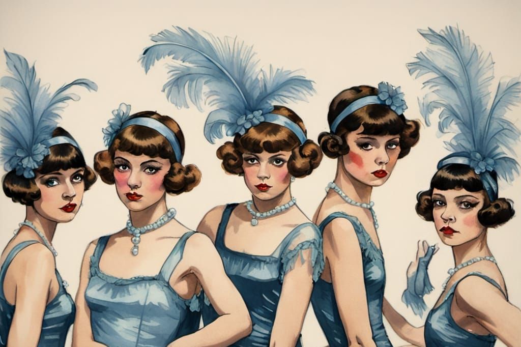 Ballet Dancers as Flappers in Art Nouveau Style