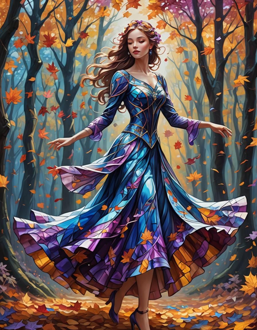 Stained Glass Dress in Autumn Forest