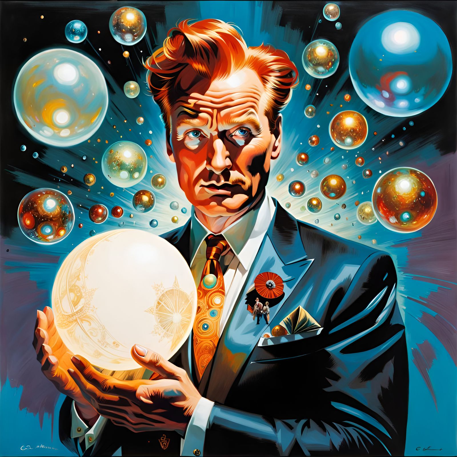Conan O'Brien Surrounded by Orbs in Pin-Up Style