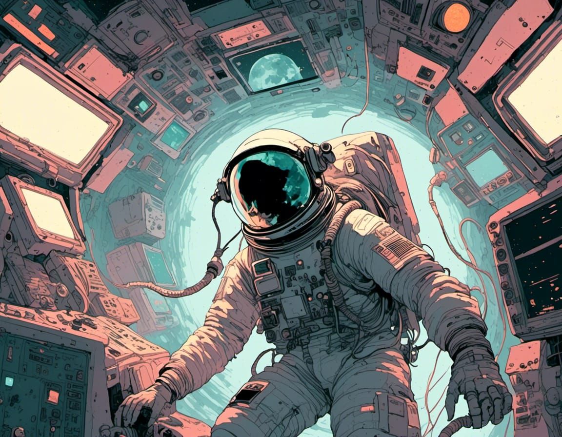 Deceased Astronaut in Space Debris, Macabre Portrait