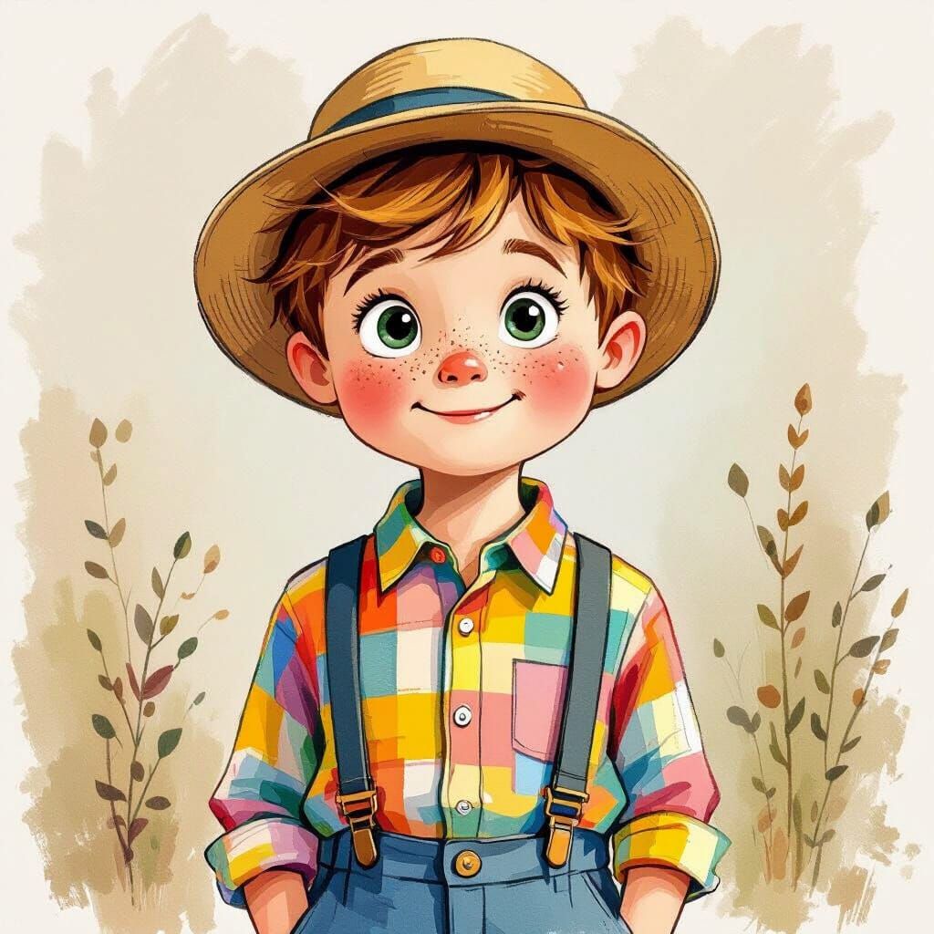 Whimsical Ginger Boy Portrait in Illustration Style