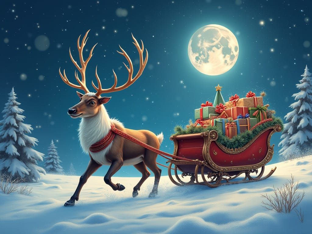 Enchanted Winter Wonderland with Majestic Reindeer