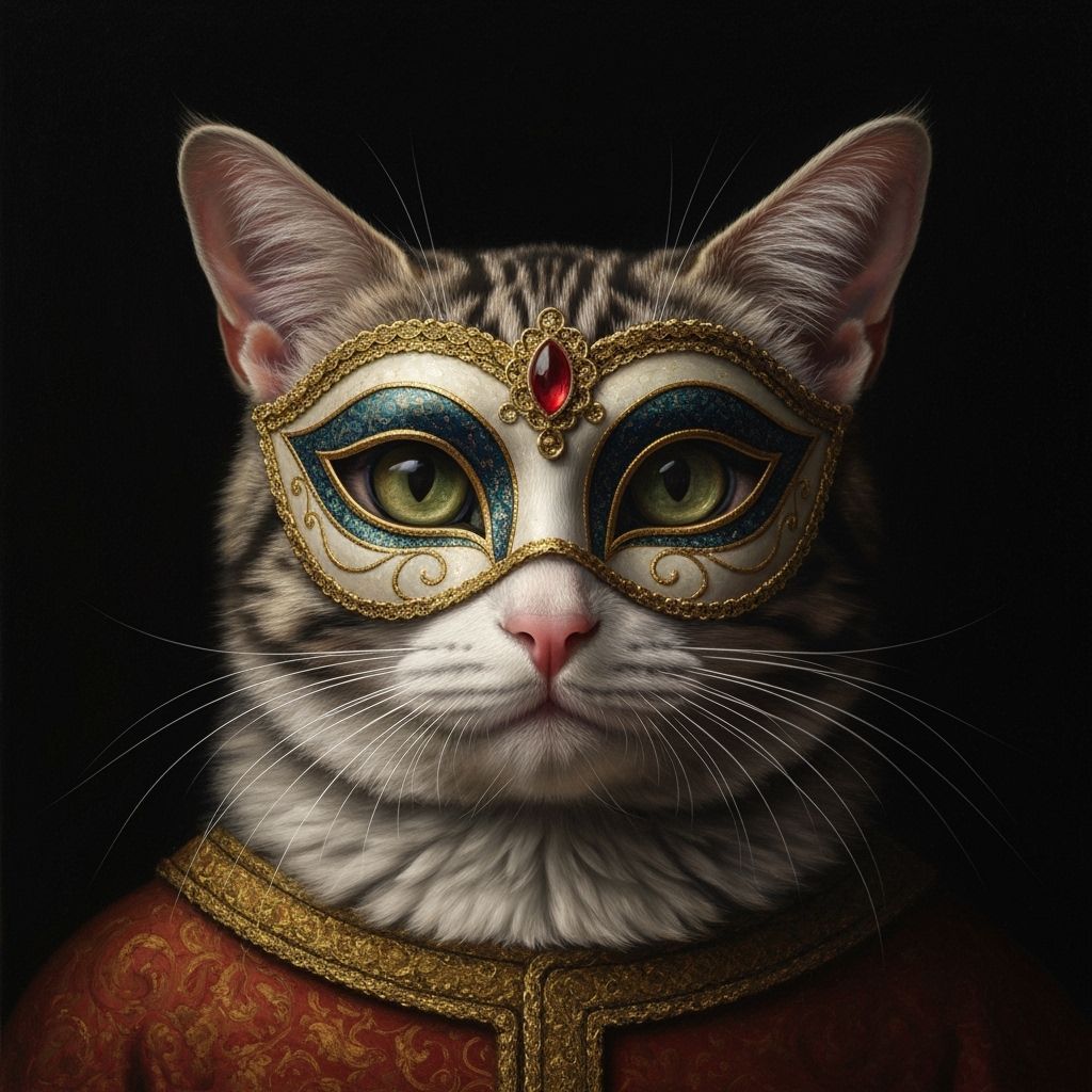 Intense Cat Portrait in Venetian Mask