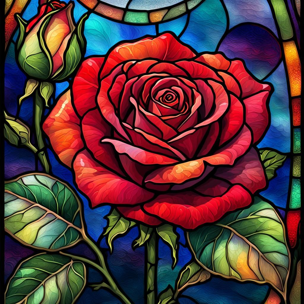 Vibrant Red Rose in Lowbrow Fantasy Art Style