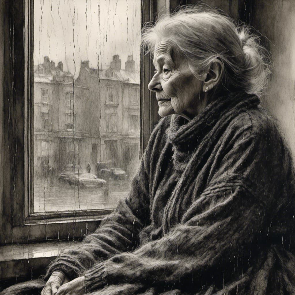 <lora:Brushed charcoal:1.0> closeup charcoal drawing of old ...