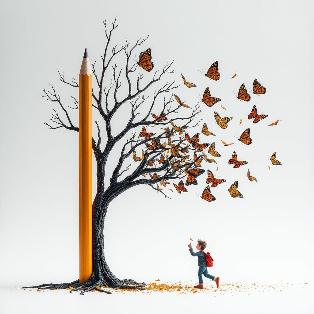 Living Pencils Evolve into Trees and Butterflies