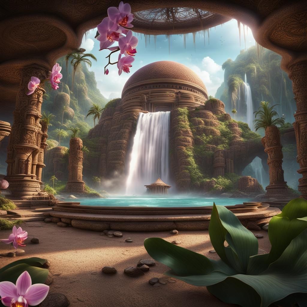 Mayan Adobe Dome on Exotic Beach: Fantasy Art