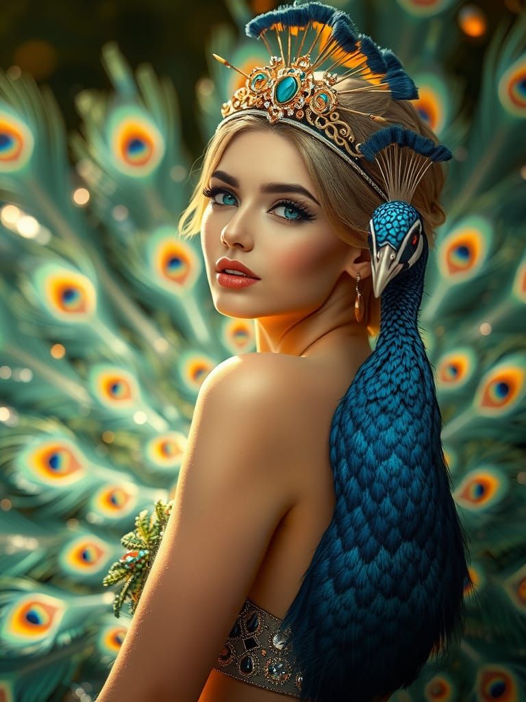 Peacock Model in Anime Style Digital Art