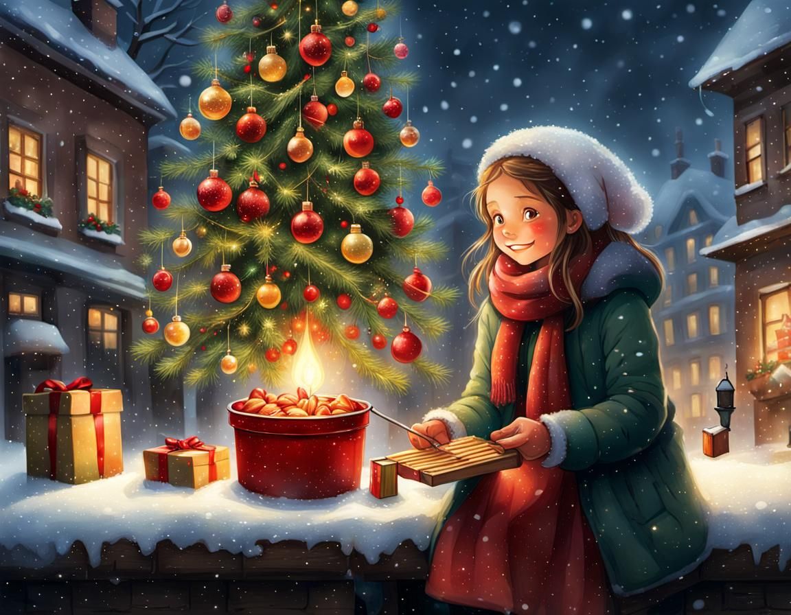 A Young Girl's Magical Christmas Visions in a Cyberpunk Digi...