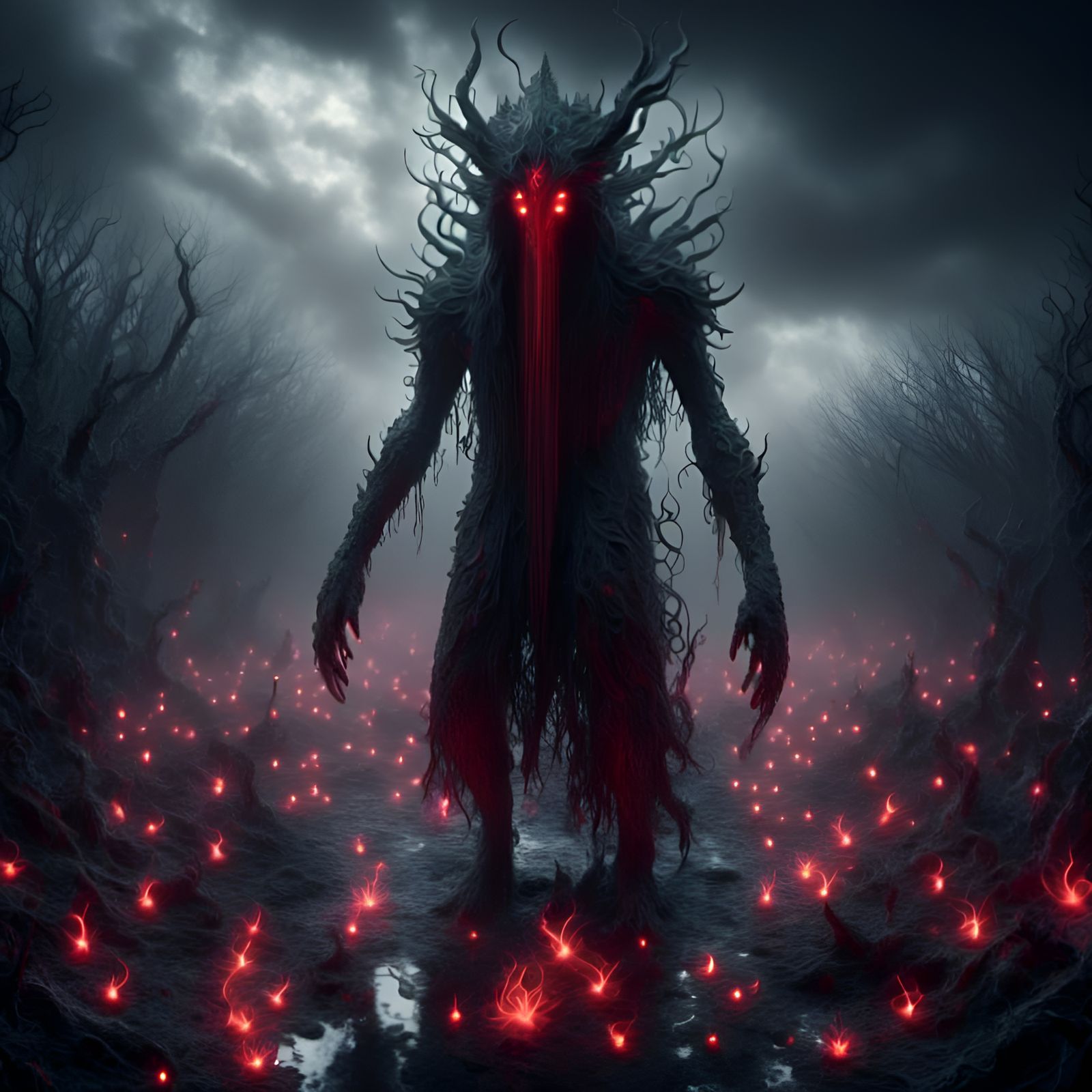 Mud Monster in Eerie, Rune-Lit Environment