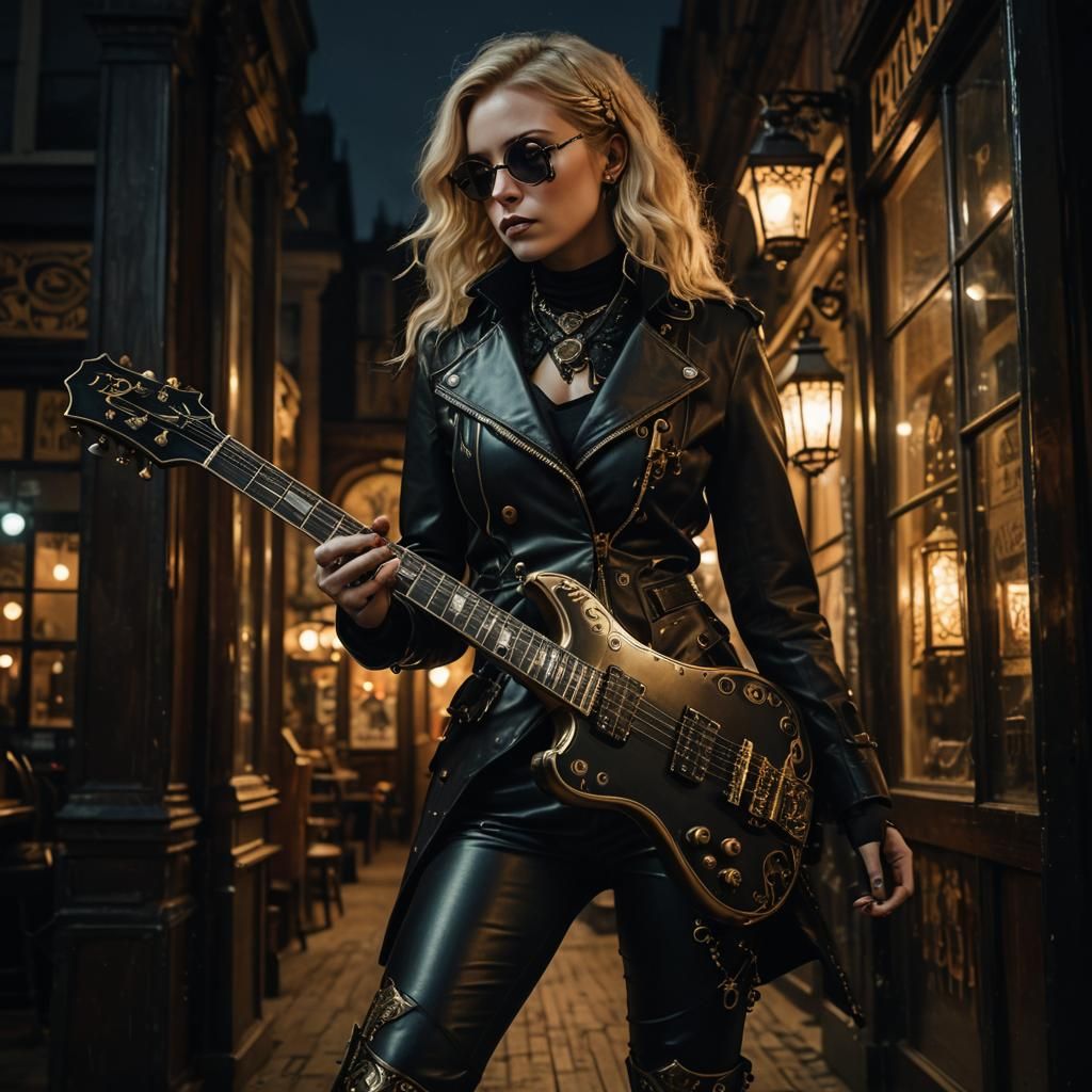 Gothic Steampunk Woman with Electric Guitar