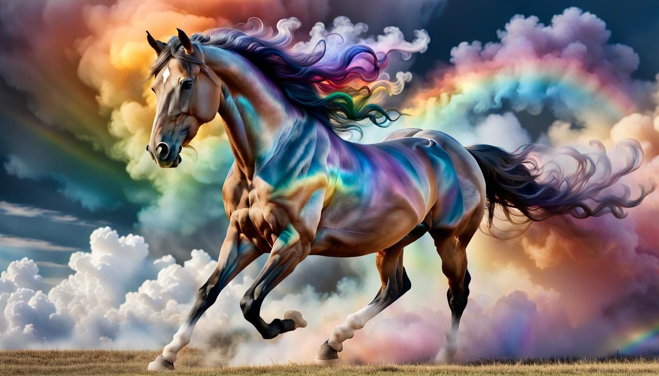 Goddess Iris: Rainbow Horse in Iridescent Sky