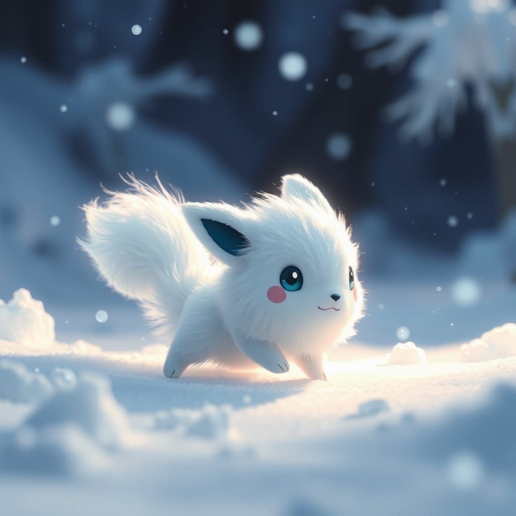 Adorable Pokémon in Snowy Landscape: Digital Art