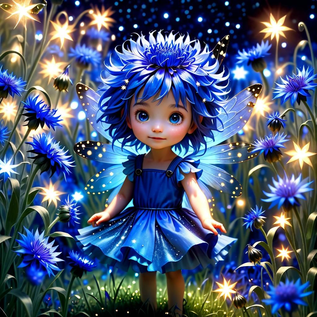 Enchanted Cornflower Fairy in Magical Garden