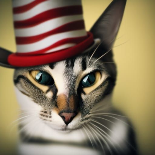 Hyperrealistic Cat in the Hat Portrait