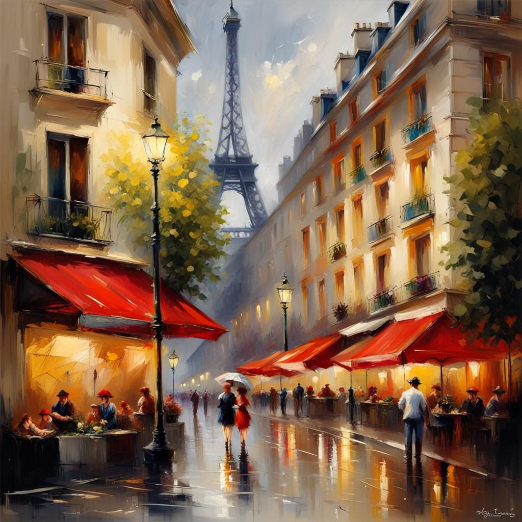 paris landscape, oil painting, heavy brushstrokes, splashes.