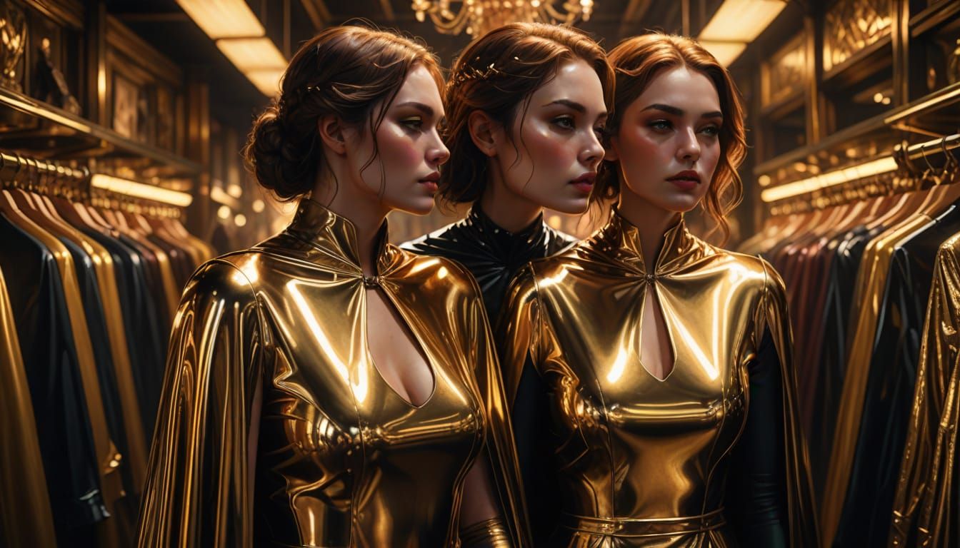 Elegant Women Embracing in a Luxurious Boutique Setting