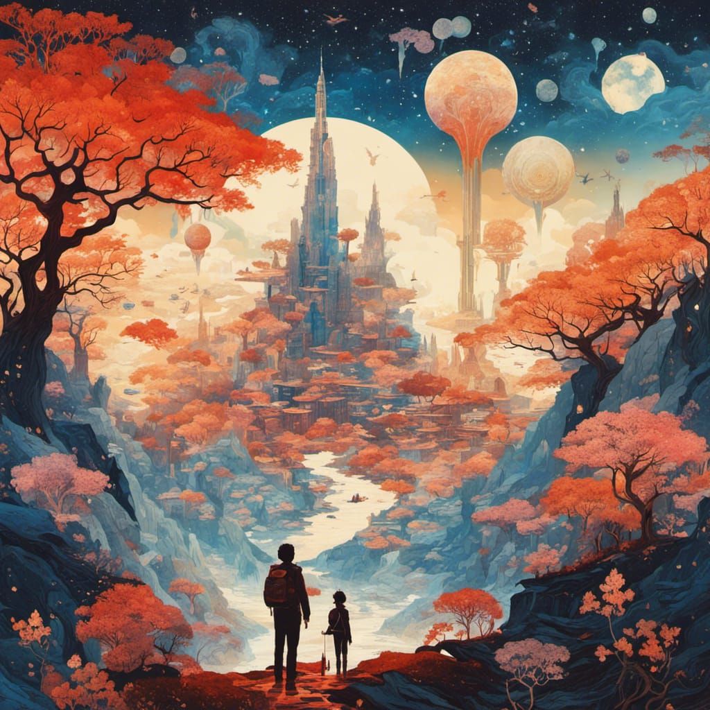 Vibrant Surreal Galaxy Journey Double Exposure Collage Art