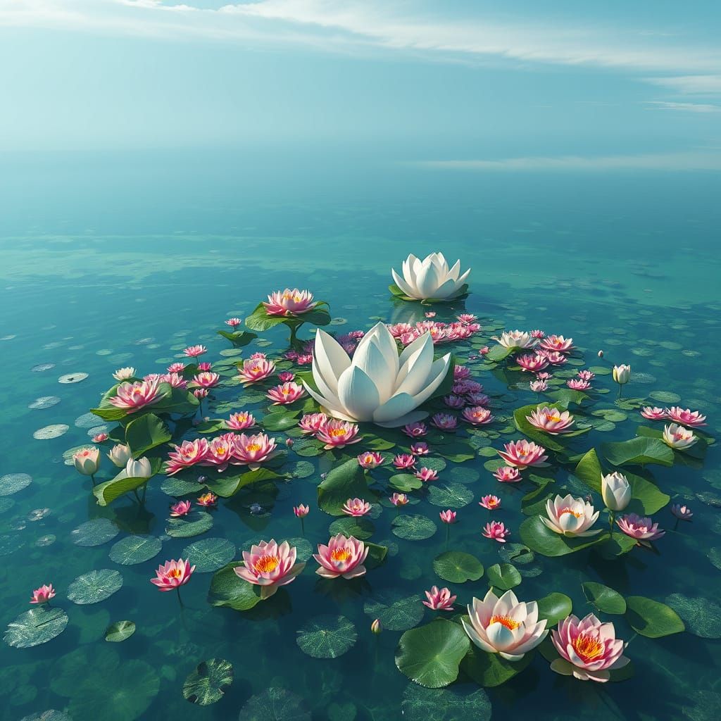 Surreal Lotus Blossom Archipelago in Elegantly Shimmering St...