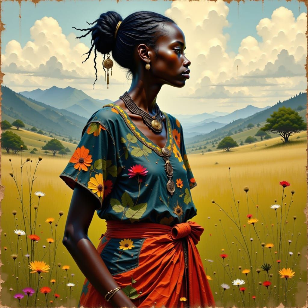 Tutsi Woman in Rwandan Landscape, Contemporary Portraiture
