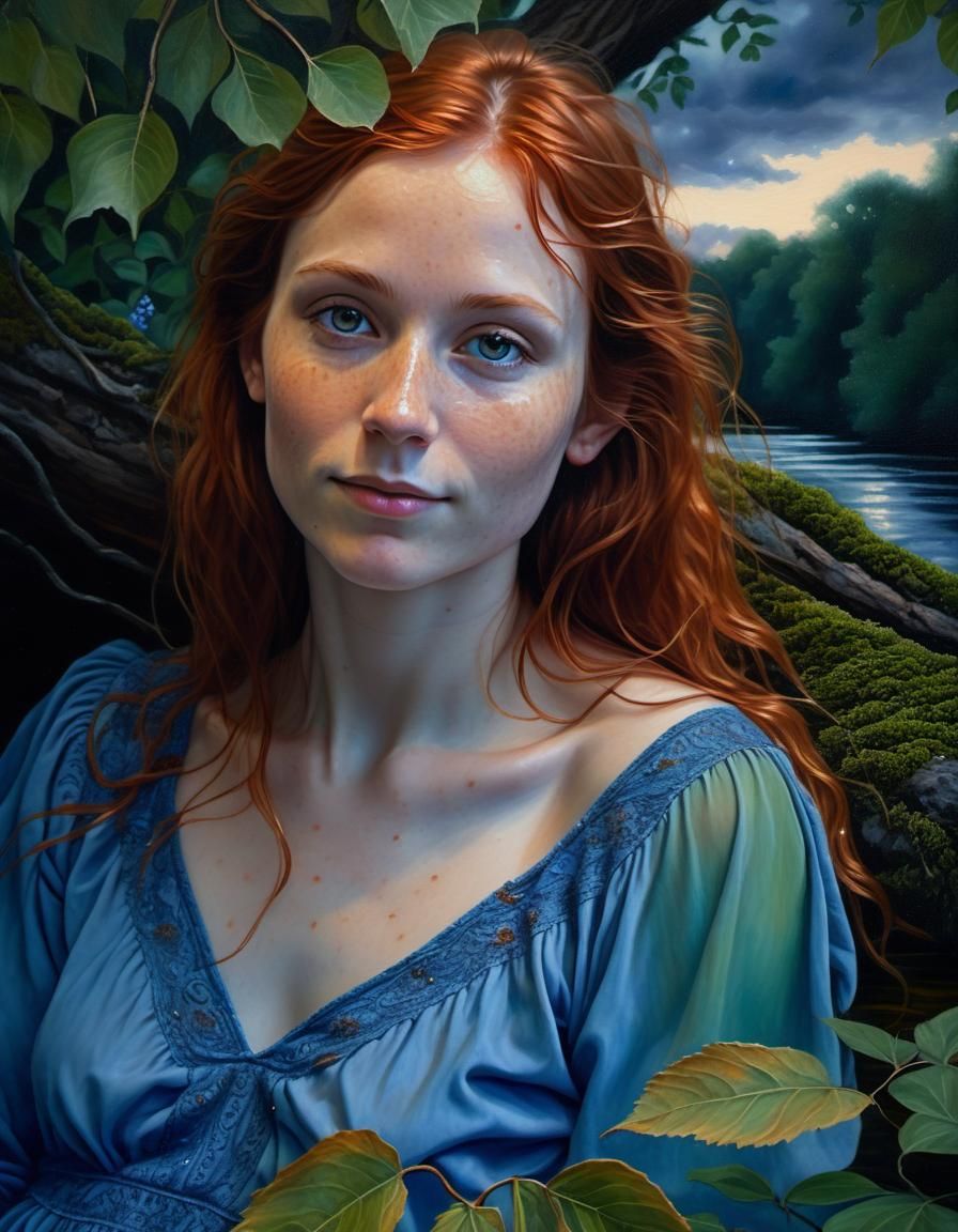 Ethereal Elf in Forest, Chiaroscuro Oil Painting